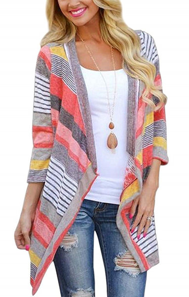 BISHUIGE Women's 3/4 Sleeve Kimono Loose Cardigan Sweaters 2X-Large,Red